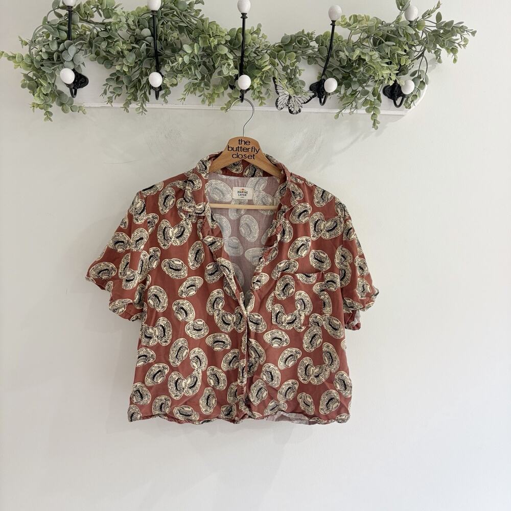 Marine Layer as seen on OBX Show worn by kiara Down Shirt With Hats L 20 4843